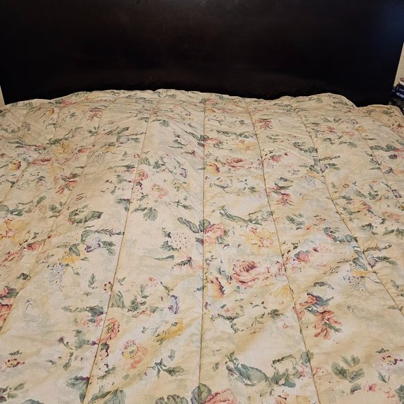 Ralph Lauren Full Queen Bed Cover Blanket Duvet w Skirt Flaw Floral Flower Tan